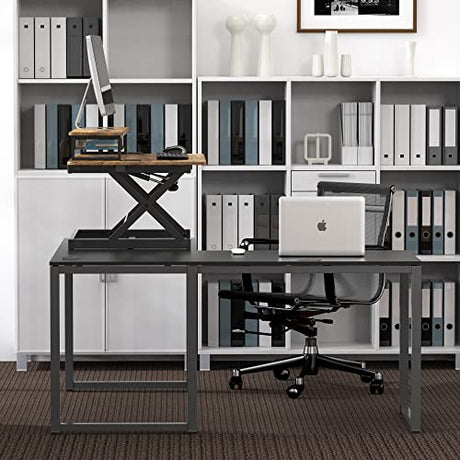 SHW 36-Inch Height Adjustable Standing Desk Converter Sit to Stand Riser Workstation, Rustic Brown SHW