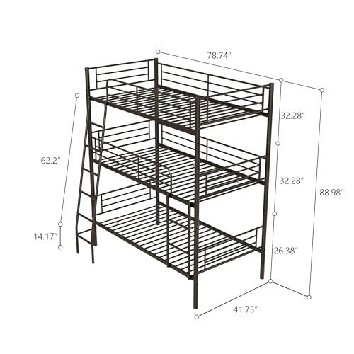Bellemave Triple Bunk Bed for 3, bunk Bed for 3 Person, 3 bunk beds for Kids/Adults/Teenagers, Black Bellemave
