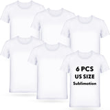 Handepo 6-Pack Men's White Polyester Sublimation Blank T-Shirts, Short Sleeve Crew Neck, Size L for Printing Handepo