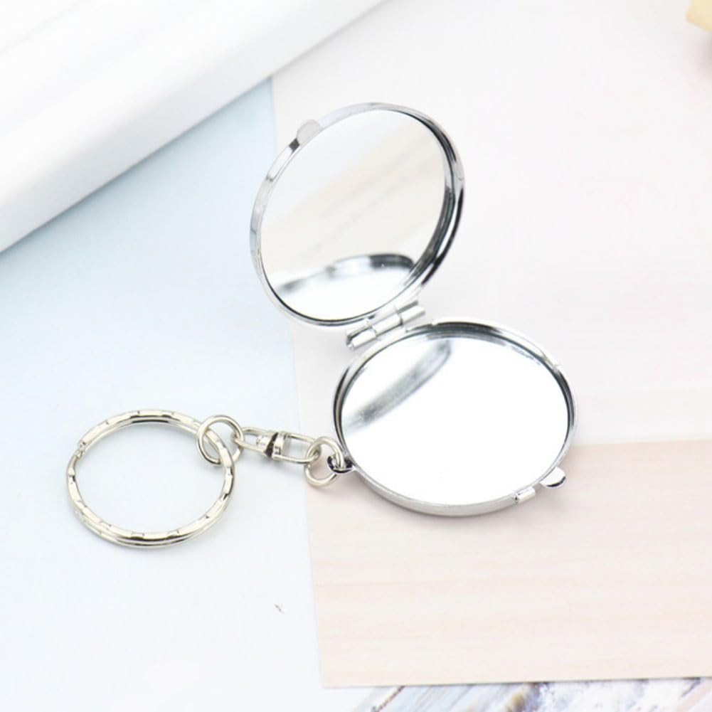 ZUYYON 6 Pcs Sublimation Blank Pocket Makeup Mirror Keychains Double Sided Blank Metal Compact Mirror Mini Folding Makeup Mirror Key Chain Cosmetic Mirror for Women(Round Shape)