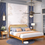 Bme Aurelia King Solid Wood Bed Frame with Rattan Headboard – Bohemian & Mid Century Modern Luxury Bme