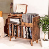 UODERS Record Player Stand, Large Record Player Table Cabinet with Open Vinyl Storage and Display Shelf Holds up to 350 Albums, Mid Century Wood Turntable for Living Room, Bedroom (Brown) UODERS