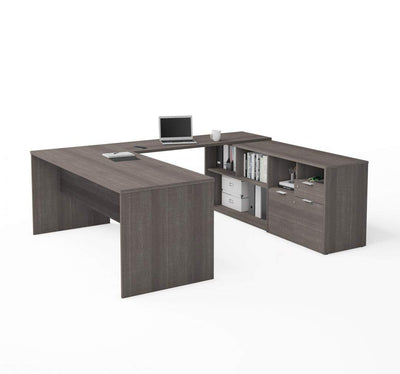 Bestar i3 Plus U-Shaped Executive Desk, 72W, Bark Grey