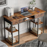 Sweetcrispy Computer Desk 48 Inch Home Office Bedroom Writing Study PC Table with Fabric Drawers Storage Shelves Space Side Bag Headphone Hook Metal Frame Adjustable Feet Modern Simple Style Sweetcrispy