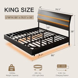 Einhomn Floating Bed Frame King with Led Lights & Charging Station, King Size Platform Bed Frame w/Storage Headboard, Heavy Slats Support, No Box Spring Needed, Easy Assembly, Black Einhomn