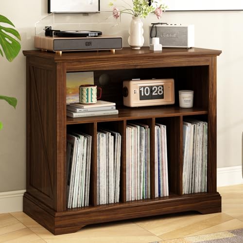 RowyPoey Large Farmhouse Record Player Stand, Turntable Stand with Vinyl Storage, Wood Record Holder Storage Cabinet Dispaly Shelf for Living Room, Bedroom, Office, Brown RowyPoey