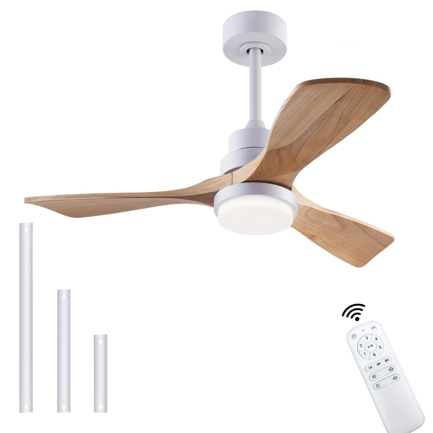 36" Ceiling Fan [with Lighted Remote], Indoor Outdoor Modern Wooden Ceiling Fan [with 3 Solid Wooden Blades] for Children's Room, Bedroom, Office (White)