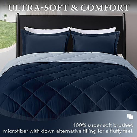 downluxe King Size Comforter Set - Blue and Sapphire King Comforter, Soft Bedding Sets for All Seasons -3 Pieces - 1 Comforter (104"x92") and 2 Pillow Shams(20"x36") downluxe