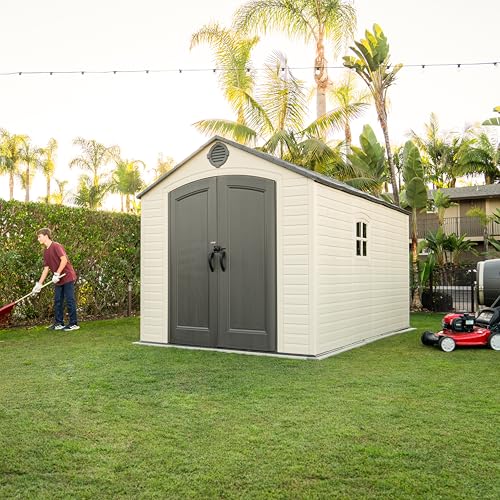 Lifetime Outdoor Storage Shed, 8x15 Ft, Desert Sand, Resin Backyard Tool Shed with Lockable Doors and Weather-Resistant Panels Lifetime