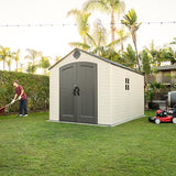 Lifetime Outdoor Storage Shed, 8x15 Ft, Desert Sand, Resin Backyard Tool Shed with Lockable Doors and Weather-Resistant Panels Lifetime