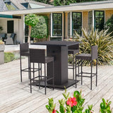 Koruiten 5-Piece Outdoor Wicker Bar Set with Built-in Bottle Opener and Hidden Storage - Brown Koruiten