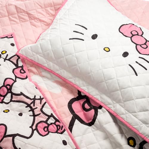 Jay Franco Hello Kitty Pink Stripes & Hearts Twin Size Quilt & Sham Set - Super Soft Lightweight Bedspread Set Jay Franco
