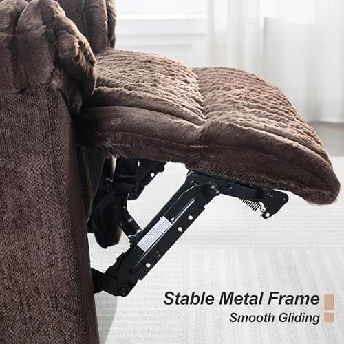 Oversized Power Recliner Chairs Zero Gravity for Big Man Faux Fur Electric Extra Large Recliners with USB Port for Living Room Soft Overstuffed Reclining Theater Seating 26" Seat Width Brown