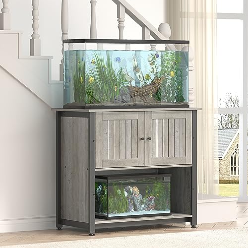 Tatub 40-50 Gallon Fish Tank Stand with Cabinet, Metal Aquarium Stand for Accessories Storage, Reptile Tank Turtle Terrariums Table Bearable 1000LBS, Accommodates 2 Aquariums, Grey - WoodArtSupply