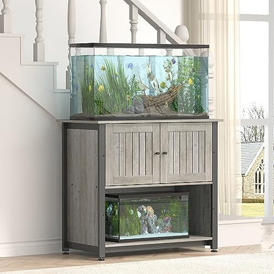 Tatub 40-50 Gallon Fish Tank Stand with Cabinet, Metal Aquarium Stand for Accessories Storage, Reptile Tank Turtle Terrariums Table Bearable 1000LBS, Accommodates 2 Aquariums, Grey