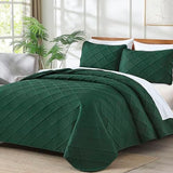 Yiran Quilts King Size, Emerald Green Spring Summer Bedspread Bedding Set, 3 Pieces Diamond Pattern Thin Lightweight Coverlet with 2 Pillow Shams for All Season 106x96 Inch