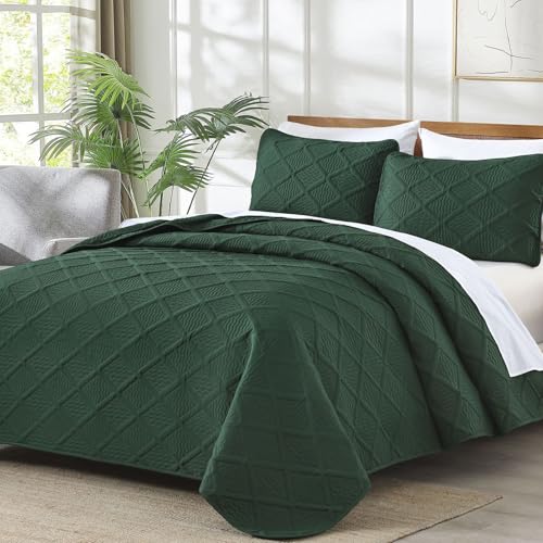 Yiran Twin Quilt Set, Emerald Green Lightweight Soft Bedspreads Bedding Set, Diamond Pattern Coverlet for All Season Modern Style 2 Piece with 1 Pillow Sham 68x90 Inch