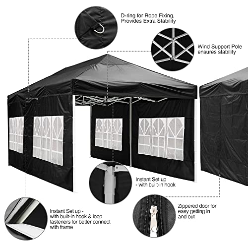 Yescom 10x20' Heavy Duty Enclosed Pop Up Canopy Folding with 4 Sidewalls for Outdoor Event Vendor Farmer Flea Market Tent - WoodArtSupply