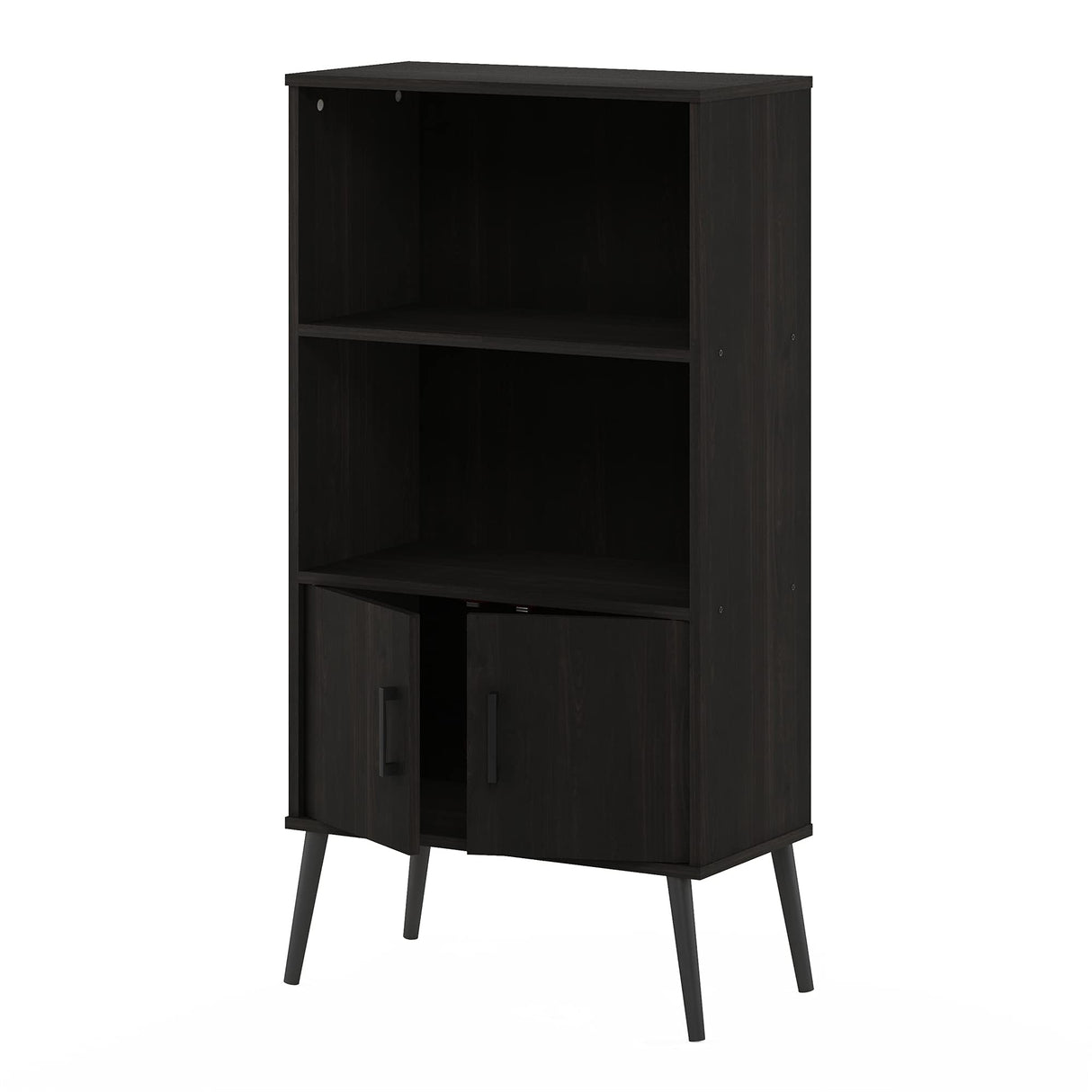 Furinno Claude Mid Century Style Accent Wooden Leg Bookcase Cabinet with Storage Organizer Shelves, Espresso Furinno