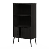 Furinno Claude Mid Century Style Accent Wooden Leg Bookcase Cabinet with Storage Organizer Shelves, Espresso Furinno