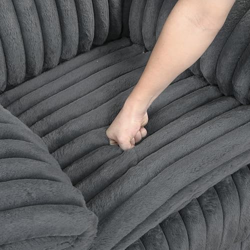 Lexicon Manual Glider Recliner Chair, Corduroy Manual Tab Pull Reclining Chair with Pillow Top Arms, Plush Cushions, Cozy Theater-Style Accent for Living Room/Bedroom, Easy Assembly, Dark Gray Lexicon