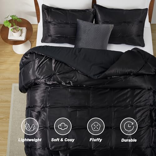 Lanest Housing Twin Size Satin Comforter Set Black, 2 Pieces Soft and Lightweight Silk Bedding, All Season Fluffy Down Alternative Comforter Bed Set Lanest Housing