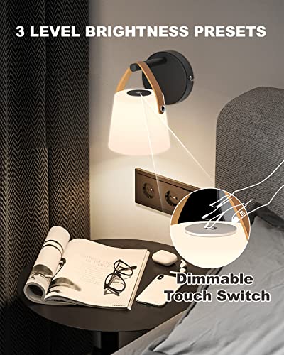 TACAHE Battery Operated Wall Sconce with Glass Shade - 3000K Warm White & 3 Brightness Setting - 4000 mAh Rechargeable Battery - Not Hardwired Needed - Wall Accent Night Light for Bedroom - B - WoodArtSupply