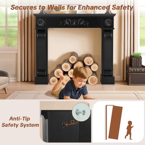 HOMEDIARY 44.5" Fireplace Mantel, Freestanding Fireplace Surround with Leg for Electric Fireplaces, MDF Mantel Surround with Shelf for Living Room with Decorative Pattern, Anti-Tipping & Waterproof HOMEDIARY