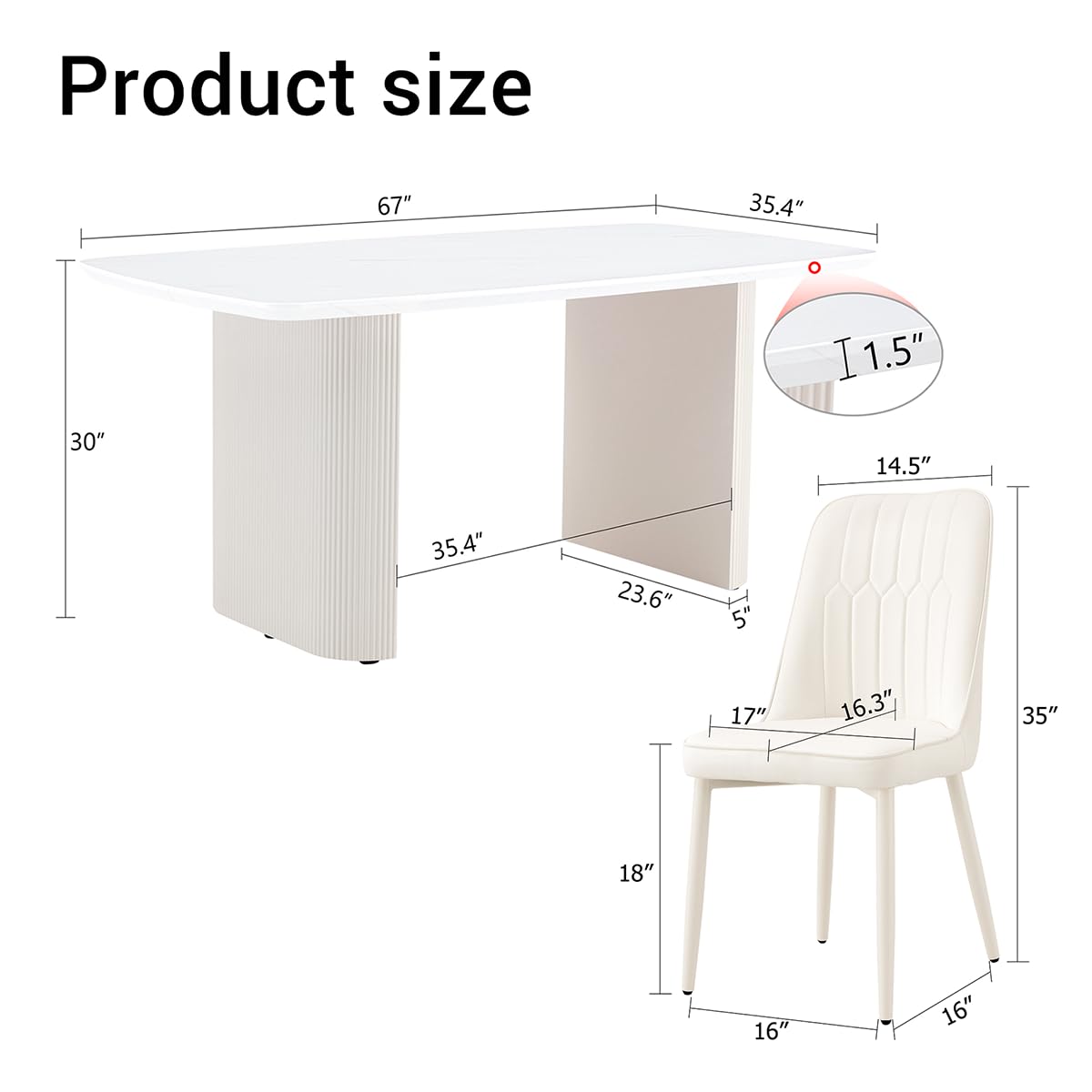 Ebullient White Oval Dining Table Set for 6, 67'' Modern Dining Table Set for 6, Cream White Oval Tabletop with Sleek Ripple Legs, 6 Soft Faux Leather Chairs, Ideal for Dining Room Ebullient