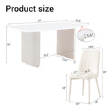 Ebullient White Oval Dining Table Set for 6, 67'' Modern Dining Table Set for 6, Cream White Oval Tabletop with Sleek Ripple Legs, 6 Soft Faux Leather Chairs, Ideal for Dining Room Ebullient