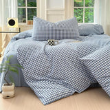 LifeTB Blue Gingham Comforter Set King 3 Pieces Modern Plaid Checkered Pattern Comforter Gingham Bedding Set Fluffy Soft Grid Plaid Bedding Comforter Farmhouse Checkered Comforter Set King Size LifeTB