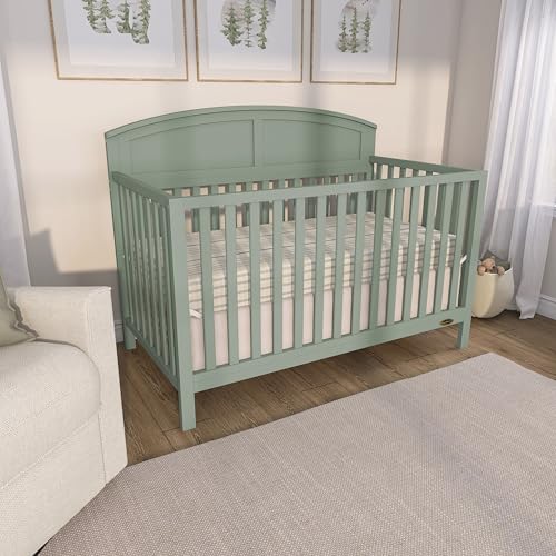 Dream On Me Storybrooke 5-in-1 Convertible Full-Size Baby Crib, GreenGuard Gold & BSA Certified, Convert to Toddler, Day & Full-Size Bed Sustainable Pinewood, 3 Mattress Height Settings - Meadow Green