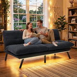 YITAHOME Convertible Futon Sofa Bed with Adjustable 3 Color Light Strip, 70" Folding Futon Set for Living Room Home Office Aprtment, Modern Futon Couch with Adjustable Backrest & Armrests, Black YITAHOME