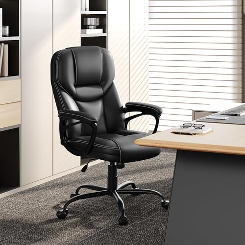 Yaheetech High Back Executive Office Chair Faux Leather Ergonomic Managerial Chair for Meeting,Large Seat,Sturdy Metal Base,Black Yaheetech