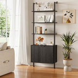 INNOD 74" Tall Bookshelf with Storage Cabinet, Modern Ladder Shelf with Wood and Metal Frame, Wall Mount Bookcase Open Display Shelf Furniture for Living Room, Bedroom, Home Office，Black INNOD