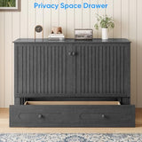 PUREMIND Murphy Bed Queen with Mattress Included - Solid Wood - Hideaway Cabinet Bed with Storage Drawers, USB Charging Ports - Space Saving Wallbed for Home, Guest Room, Gray PUREMIND