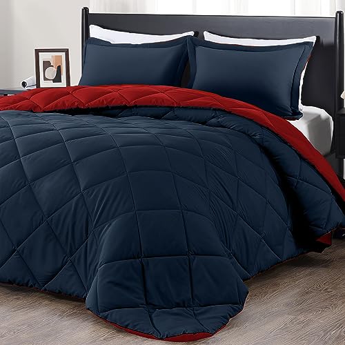 downluxe Twin Comforter Set - Red and Navy Twin Comforter, Soft Bedding Sets for All Seasons -2 Pieces - 1 Comforter (66"x92") and 1 Pillow Sham(20"x26") downluxe