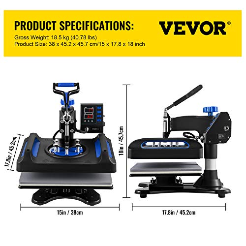 VEVOR Heat Press Machine for T-Shirts - 8 in 1 Heat Press Sublimation Machine with 360° Rotation/Dual-Tube Heating, 12 x 15 Swing Away Heat Press for DIY T-Shirts/Cap/Mugs/Heat Transfer Proje - WoodArtSupply