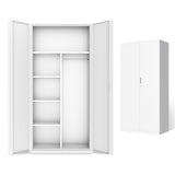 DNA MOTORING Metal Storage Cabinet, 72" Storage Wardrobe with Lock and Hanging Rod, Locking Cabinet Heavy Duty Utility Cabinet with 4 Shelves for Garage,Office,Home,Gym, White, TOOLS-00633-WH-WH DNA MOTORING