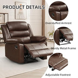 IOMOR Manual Recliner Chair with Overstuffed Arm and Extra-Padded Back, Breathable PU Leather Reclining Chair for Adults, Single Sofa for Living Room, Bedroom (Dark Brown)