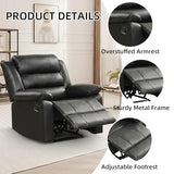 IOMOR Manual Recliner Chair with Overstuffed Arm and Extra-Padded Back, Breathable PU Leather Reclining Chair for Adults, Single Sofa for Living Room, Bedroom (Black)