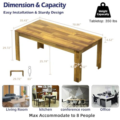 STHOUYN 71" 6ft Kitchen Dining Room Table for 6 8, Large Farmhouse Dinner Table, Wood Rectangular Long Table for Big Family, Waterproof & Scratch Resistant, Conference Table (Brown) - WoodArtSupply