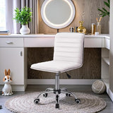 Furmax Vanity Office Desk Chair with Wheels, Armless Small Cute Leather Makeup Computer Task Chair Adjustable Height 360° Swivel (White) Furmax