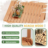 Devoko Outdoor Sectional Couch 7 Pieces Patio Sectional Sofa with Acacia Wood Coffee Table, Outdoor L-Shaped Couch with All-Weather Cushion for Patio,Deck,Backyard(White) Devoko