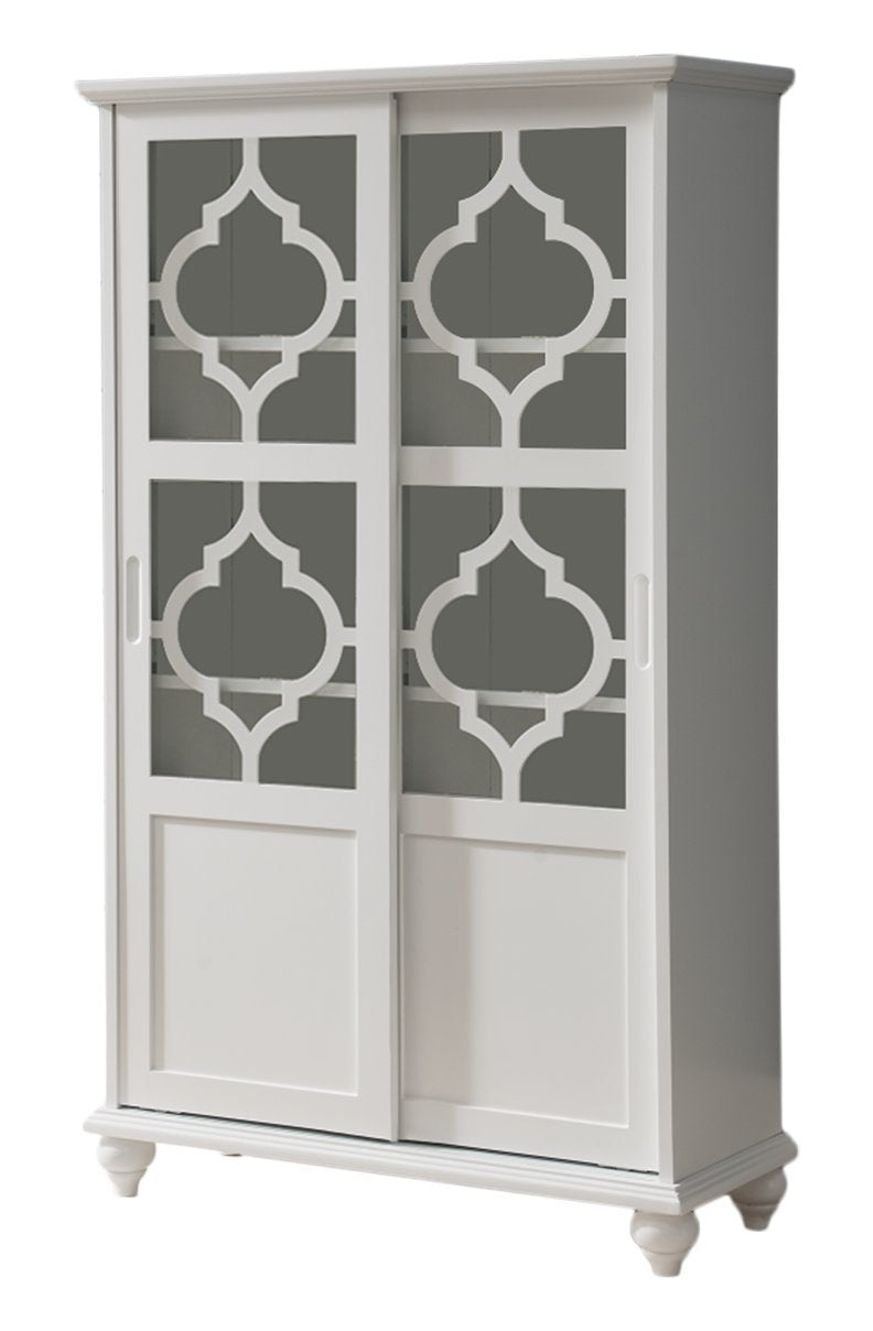 Kings Brand Furniture- Halswelle 2-Door White Curio Bookcase Cabinet with Glass Doors Kings Brand Furniture
