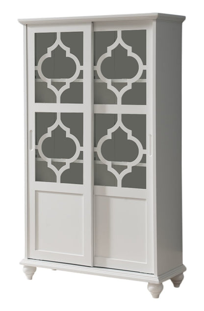 Kings Brand Furniture- Halswelle 2-Door White Curio Bookcase Cabinet with Glass Doors