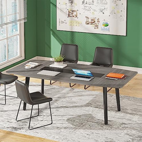 LITTLE TREE 6 FT Conference Room Table, 70.86L x 35.43W x 29.52H Inches Boat Shaped Meeting Seminar Boardroom Table. Gray LITTLE TREE
