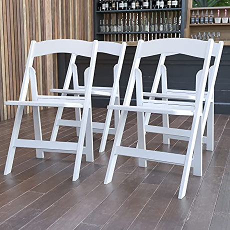 EMMA + OLIVER Set of 4 Lightweight Resin Folding Chairs in White, Comfortable 800LB Weight Capacity Chair EMMA + OLIVER