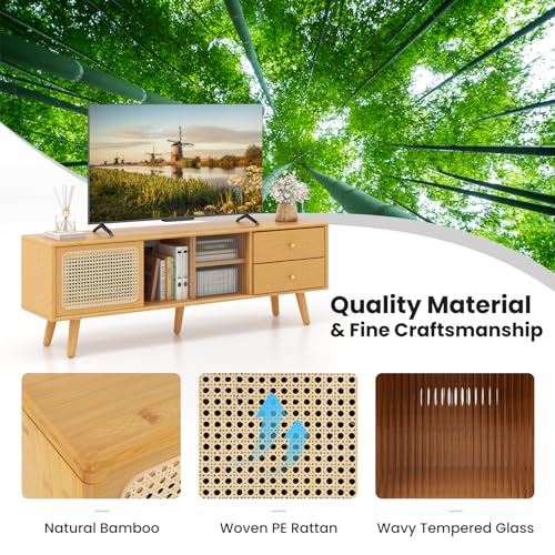 Byroce Bamboo Stand for TVs up to 65’’, Natural Byroce