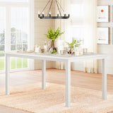 COLAMY 7-Piece Dining Table Set for 6, 60" Rectangular Wooden Kitchen Table with 6 Retro Dining Room Chairs, White/Beige COLAMY